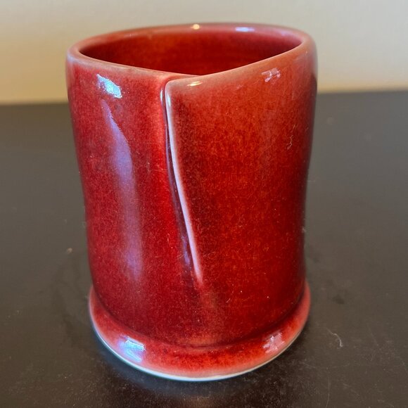 Artisan Handcrafted Cranberry Red Glaze Pottery Mug with Folded Overlap Wall - Picture 2 of 11
